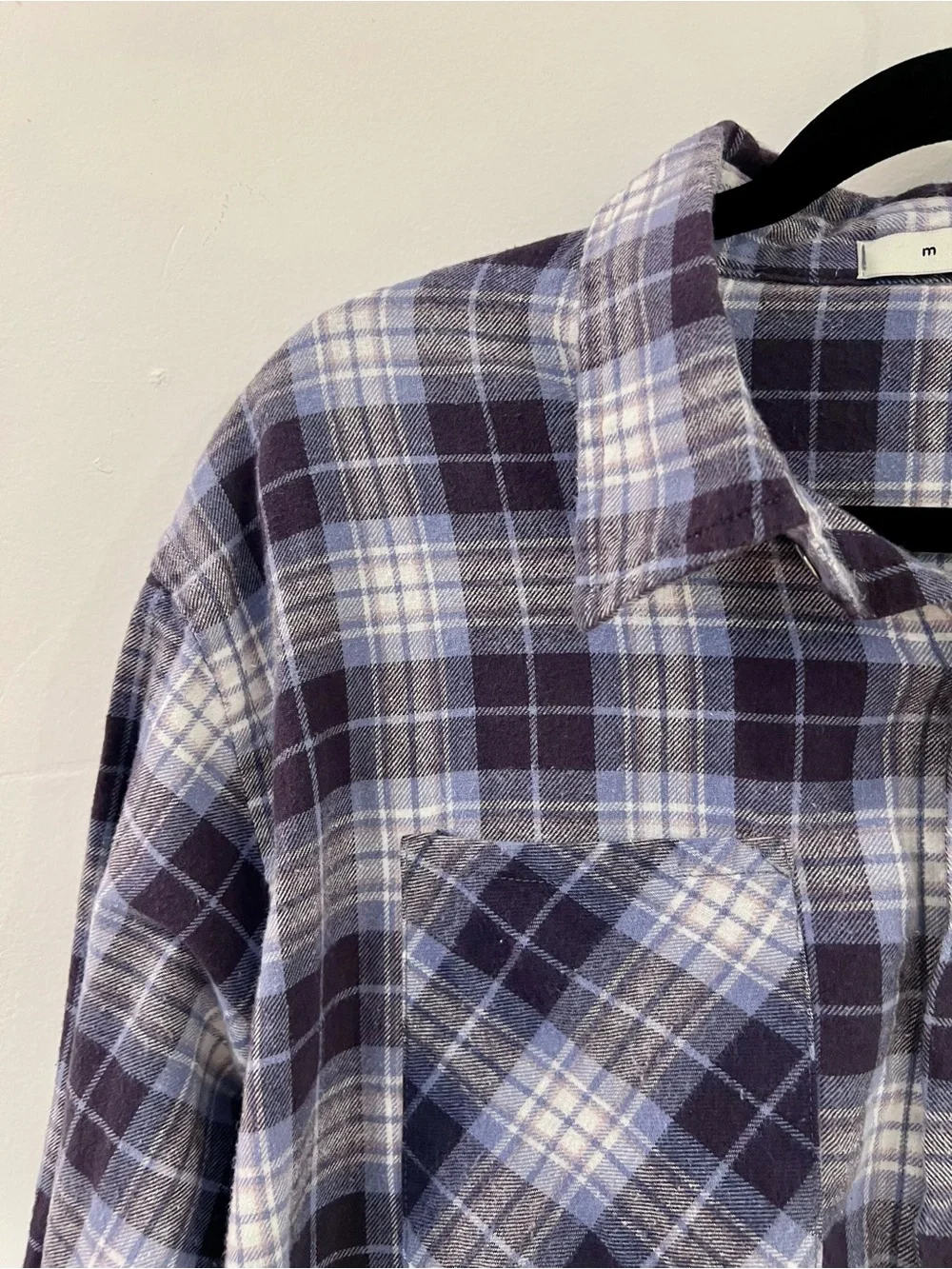 MNML flannel shirt — blue/black/white plaid, size L, 100% cotton Chrome Buttons